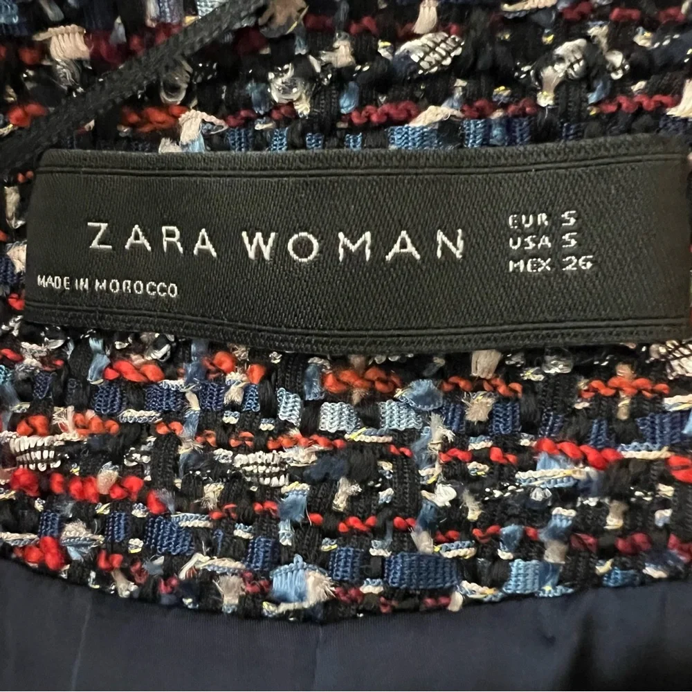 Zara Woman Tweed Blazer Jacket Small Multicolor Parisian Chic Tassel Fringe Pom - Picture 12 of 15